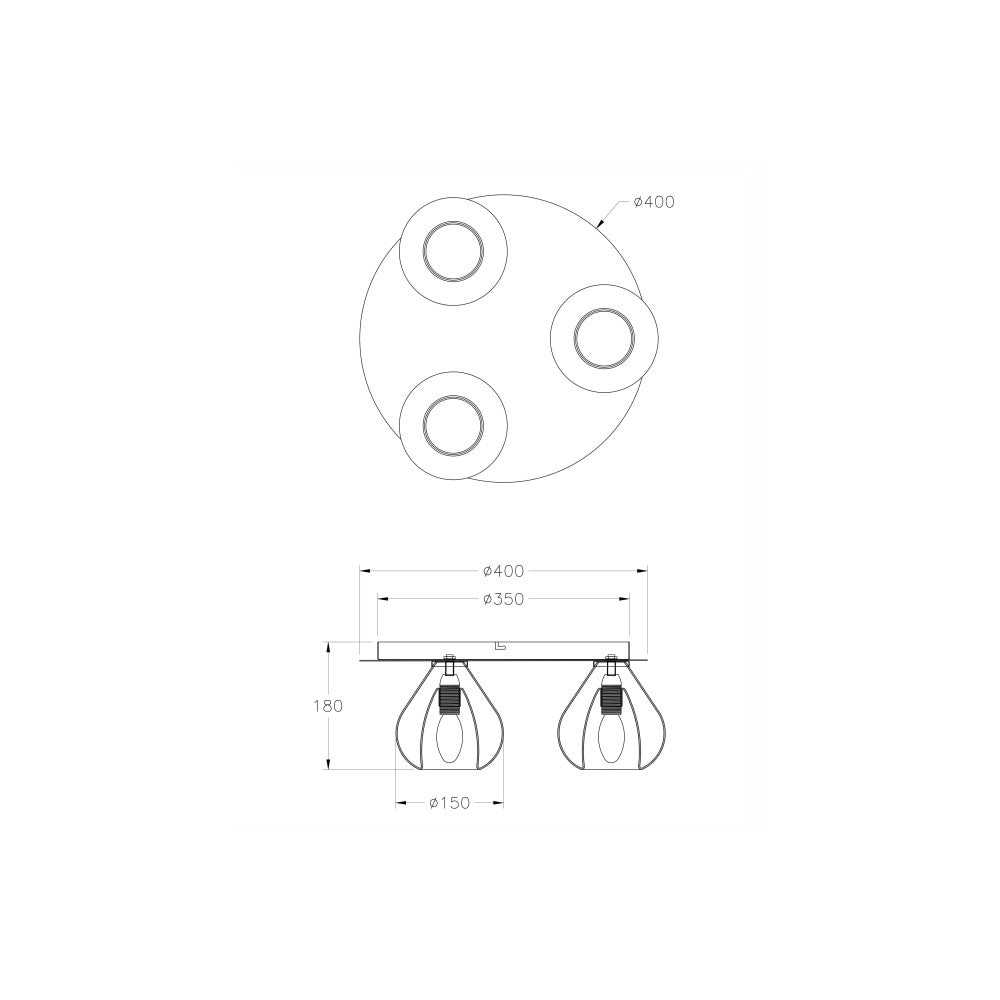 Lila - Lampada da soffitto rotonda d.40cm Fabas Luce - Applique con 3 lampadine led E27 MAX 40W - Ambra