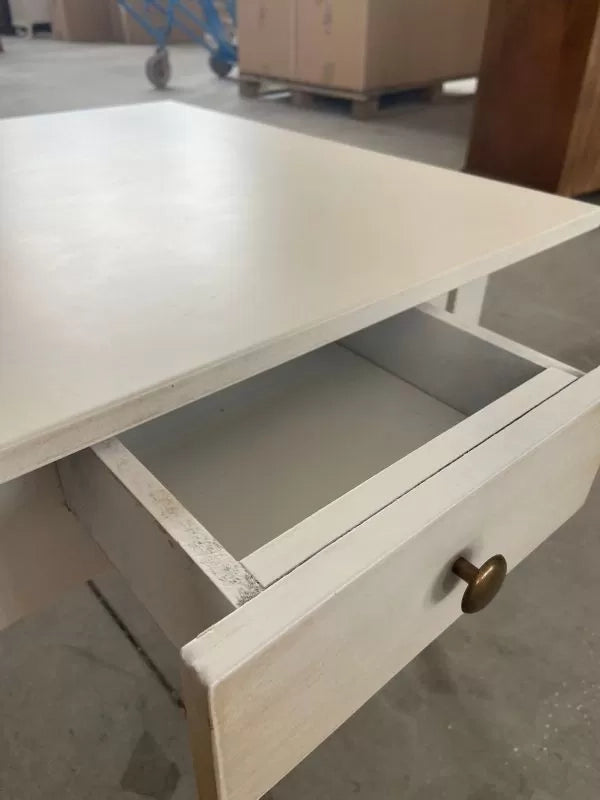 Tavolino quadrato 1 cassetto shabby legno bianco anticato 57x57x52 - Mobili 2G