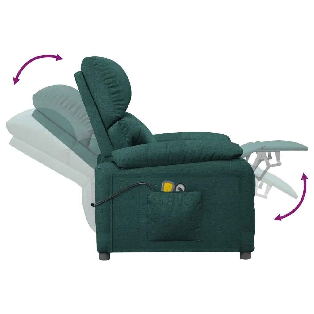 Poltrona Massaggiante | Sedia Relax Elettrica Verde Scuro in Tessuto