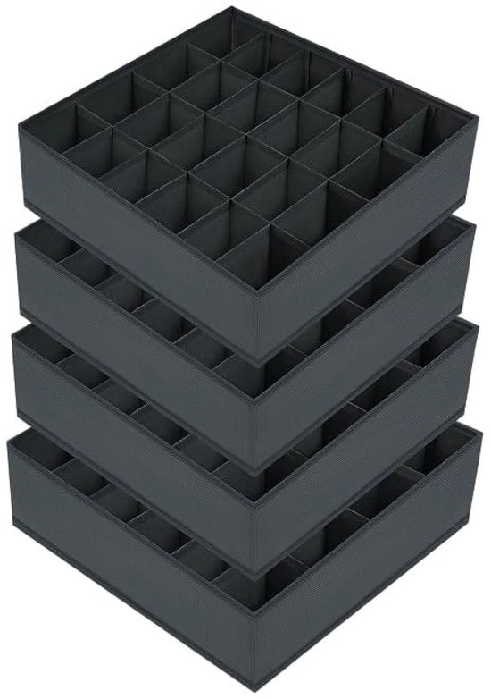 4 pacchi di contenitori per magazzino per calze e mutande, 24 contenitori pieghevoli (contenitori pieghevoli, separatori di cassetto, organizzatore di cassetto per contenitori in tessuto per la conservazione di calze (grigio scuro)