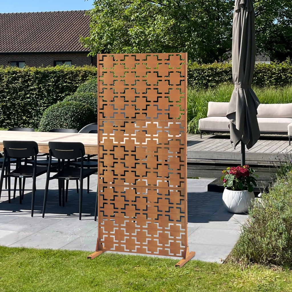 Pannello Divisorio Basciano Struttura Traforata in Acciaio Corten 180 x 90 cm Marrone Ossidato casa.pro