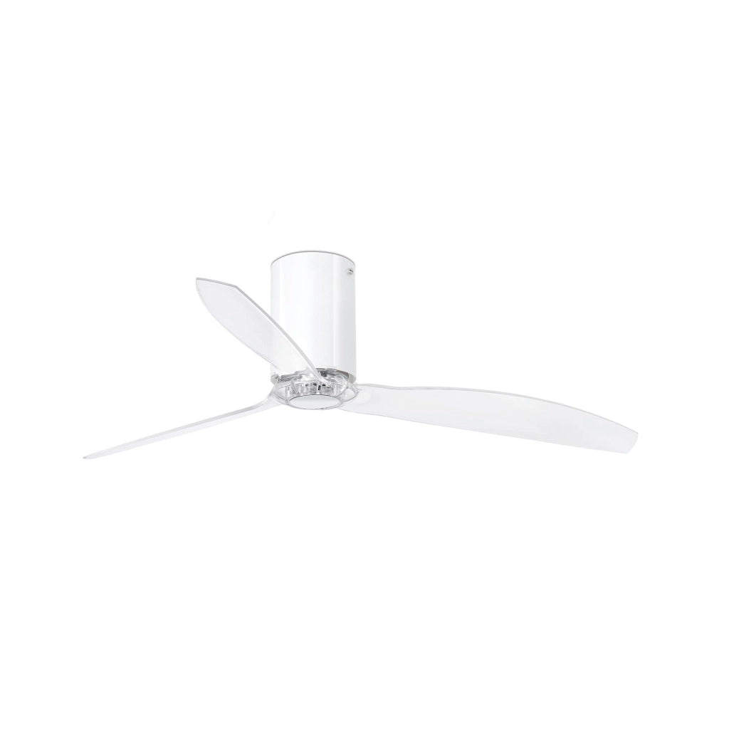 FARO Ventilatore da soffitto senza luce Ø128 cm in acciaio e policarbonato 3 pale trasparenti motore DC 6 velocita con telecomando funzione estate-inverno bianco brillante-trasparente FARO-32038