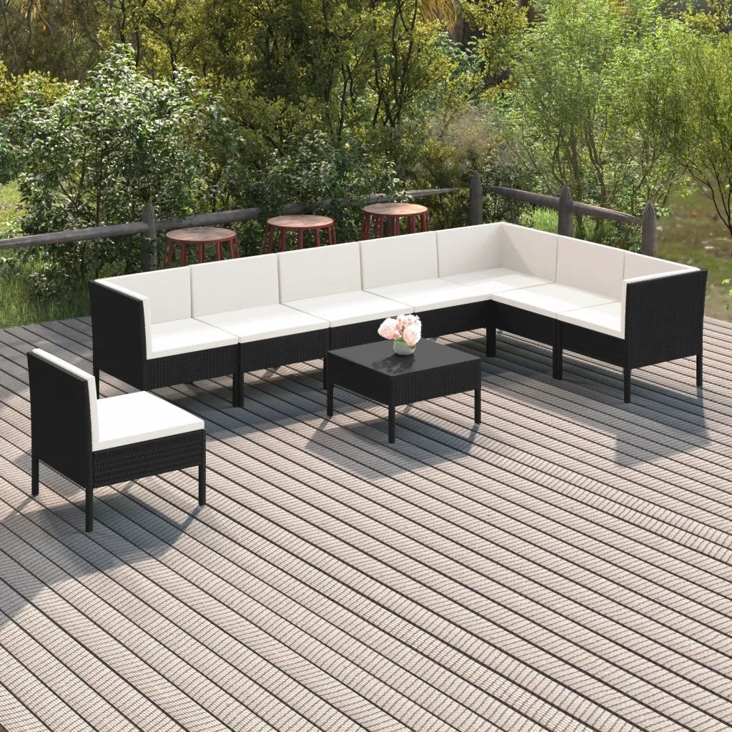 Set Divani da Giardino 9 pz con Cuscini in Polyrattan Nero cod mxl 38387