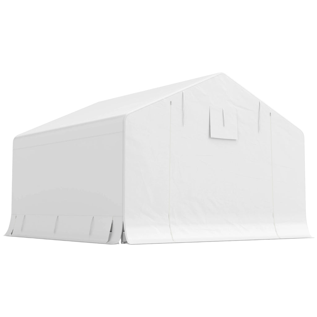 Capanno da Giardino e Tenda Garage 3x3 m Impermeabile con Porta Avvolgibile, Metallo e PE, Bianco