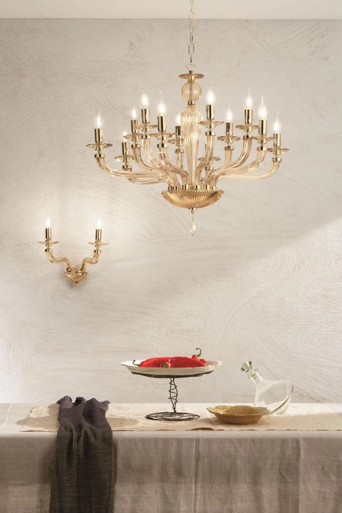 APPLIQUE VILLA 2 LUCI TRASPARENTE E ORO  ATTACCO E14