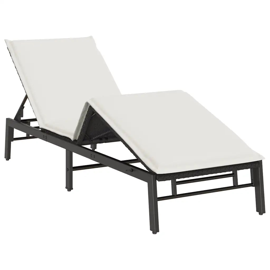 Lettino Prendisole | Sdraio da giardino | Lettino da sole con Cuscino Nero in Polyrattan