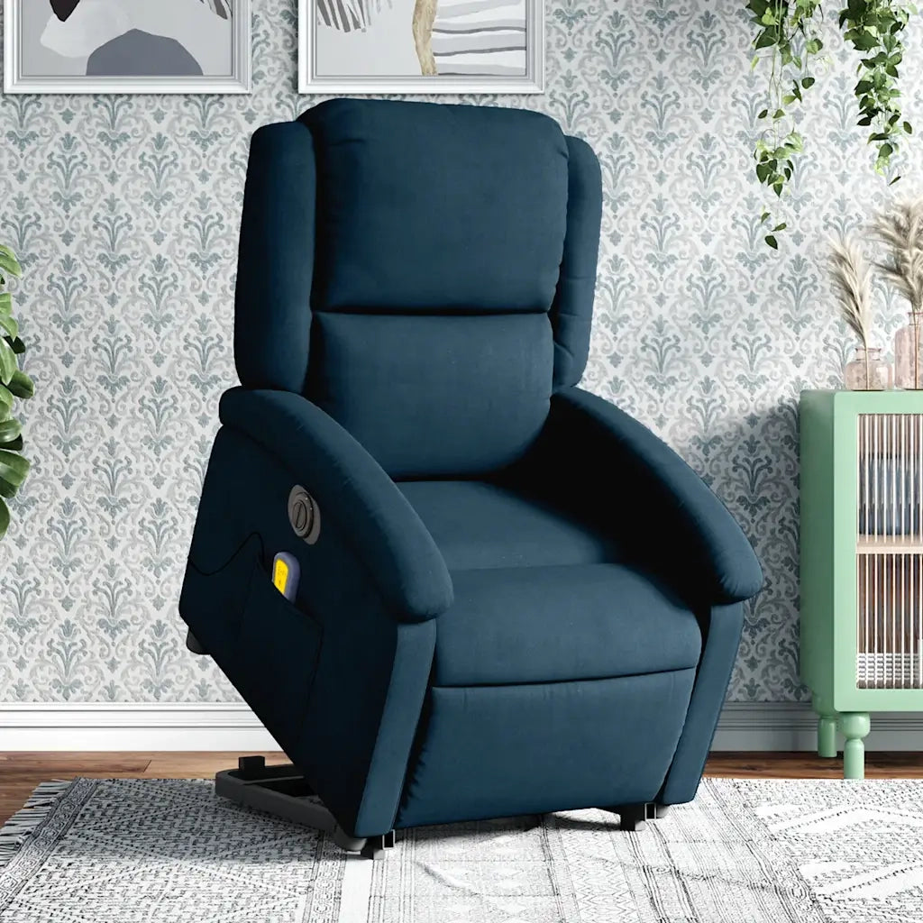 Poltrona Alzapersona Massaggi Reclinabile Elettrica Blu Velluto