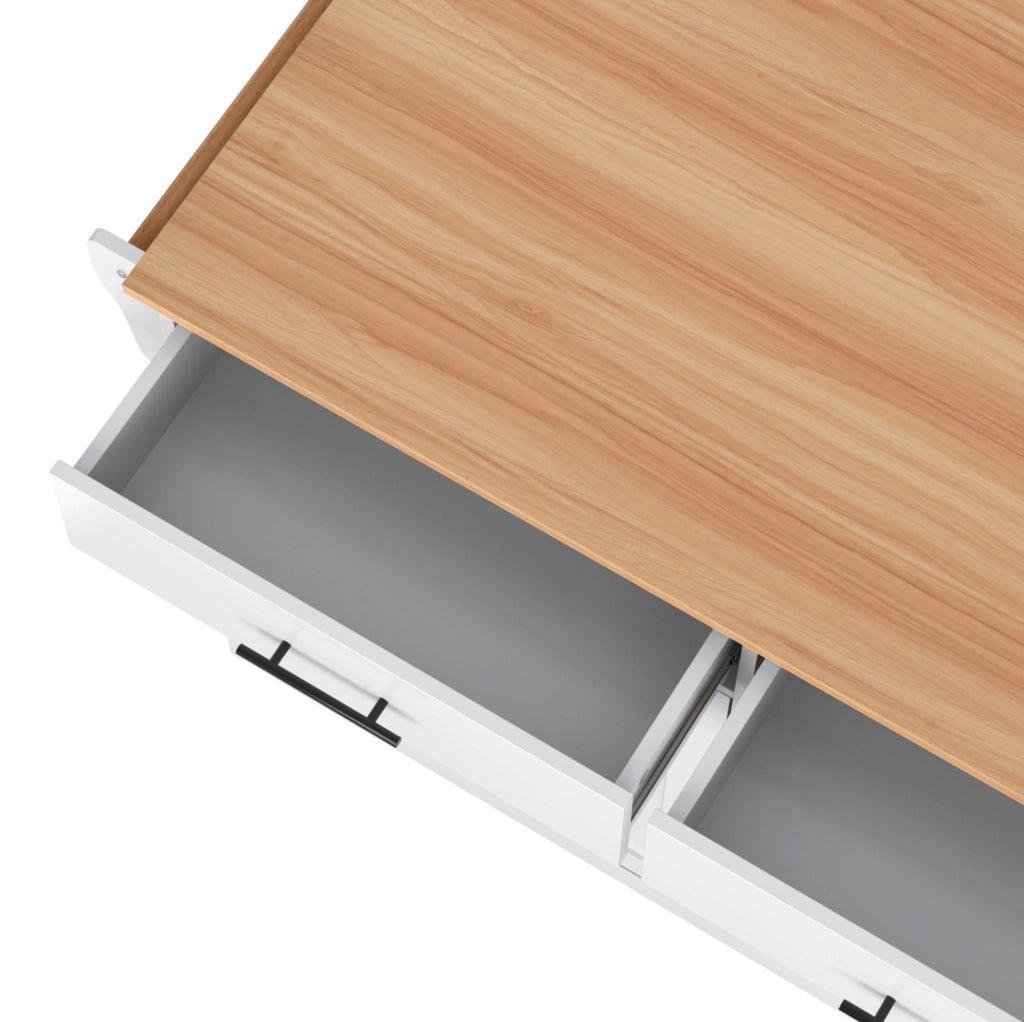 Carrello da cucina con piano ribaltabile e ruote; MDF bianco naturale