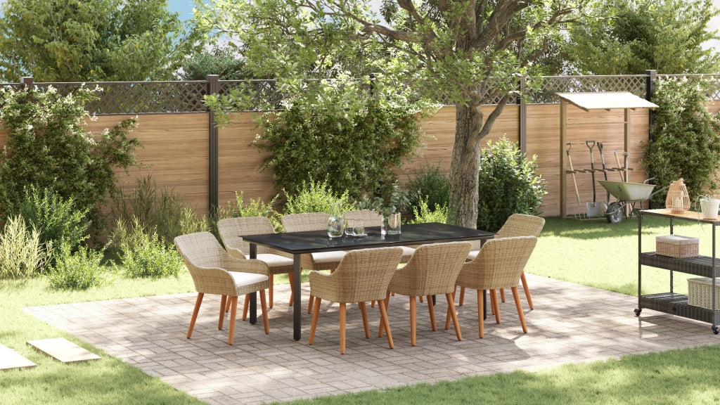 Set da pranzo da giardino a 9 pezzi in Rattan poliestere beige