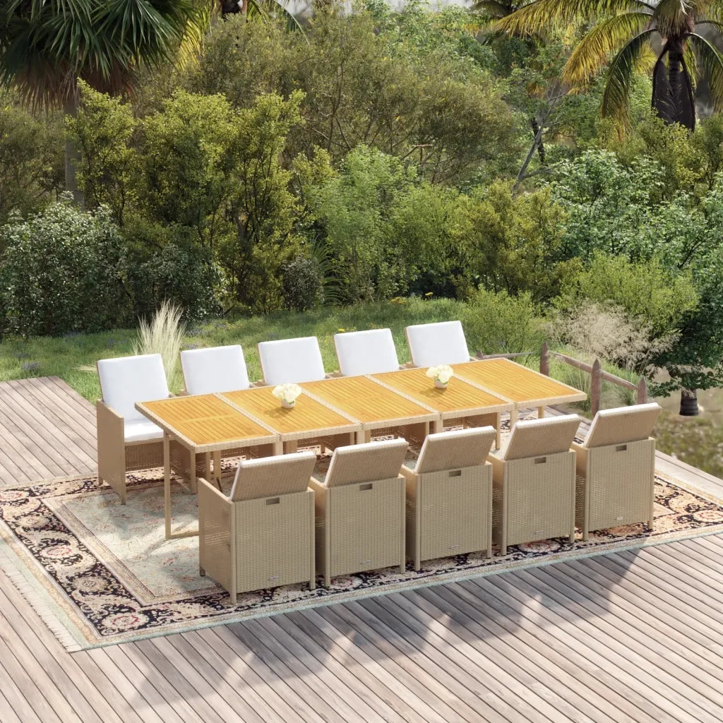 Set da Pranzo per Giardino 11pz con Cuscini in Polyrattan Beige cod mxl 36017