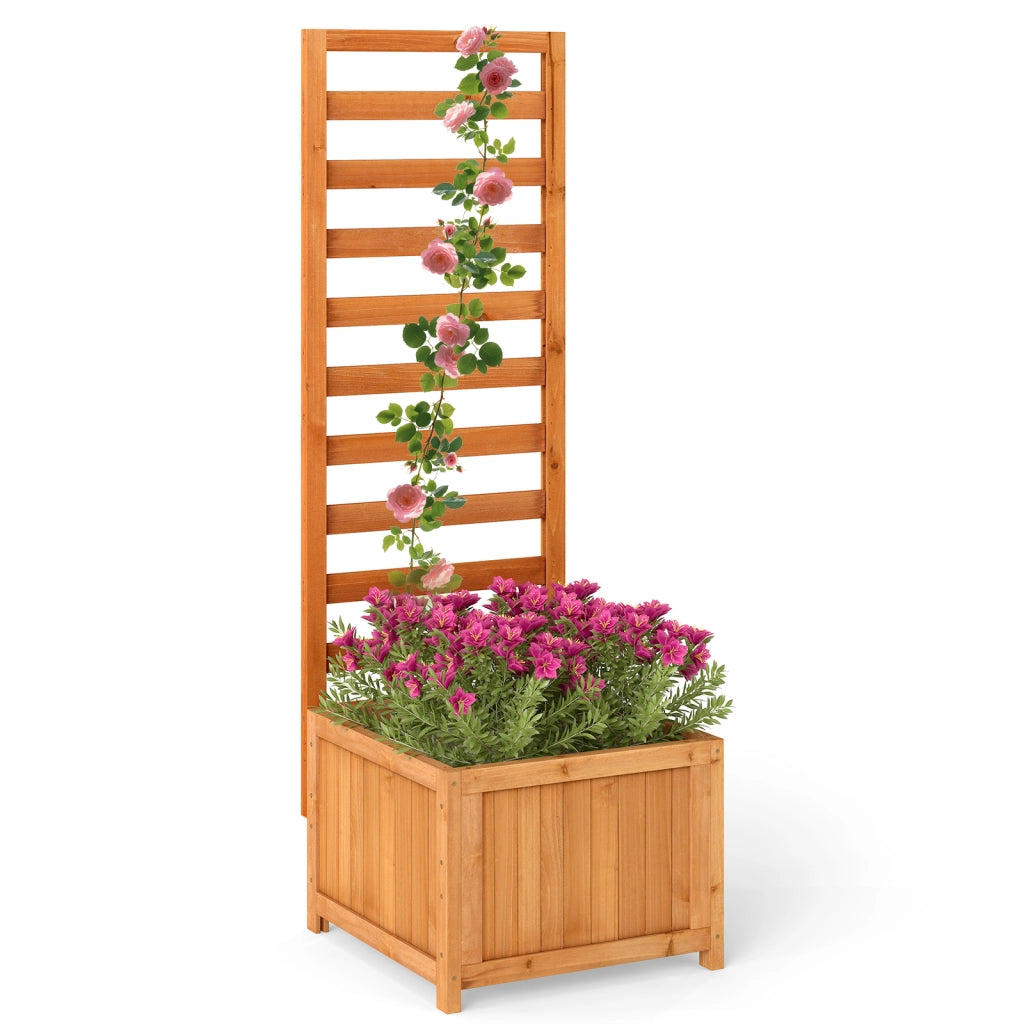 Letto da giardino rialzato in legno con traliccio e fori di drenaggio-Fioriera elevata per piante rampicanti viti fiori verdure interni ed esterni