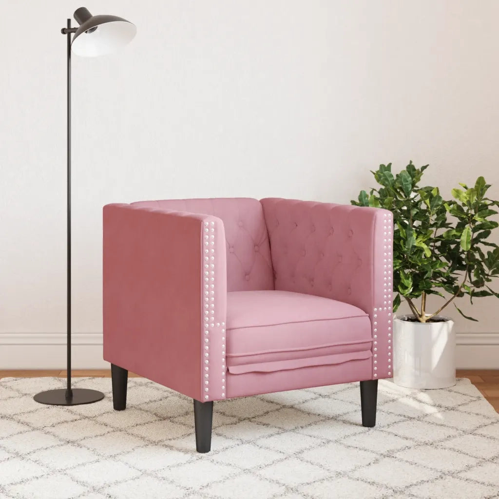 Divano Sedia-Poltrona Chesterfield Rosa in Velluto