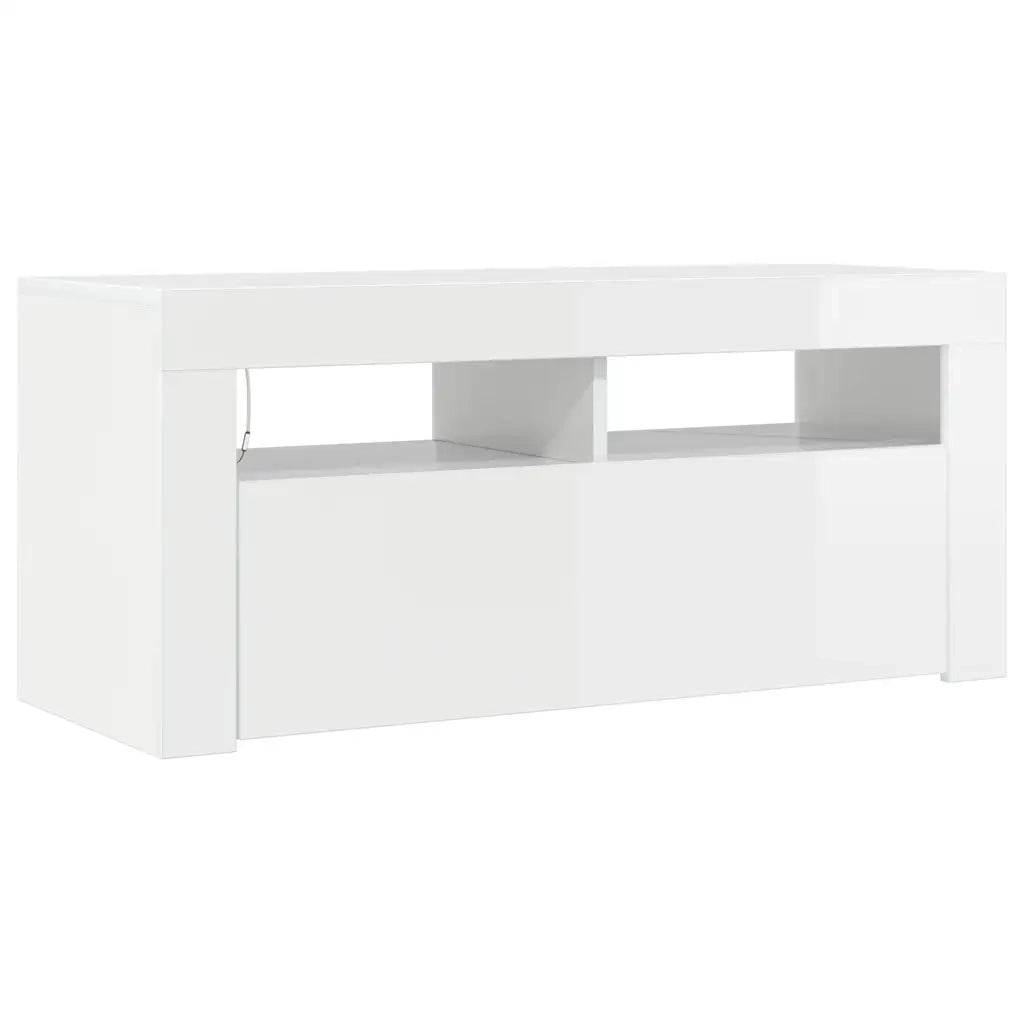 Mobile Porta TV con Luci LED Bianco Lucido 90x35x40 cm 804325