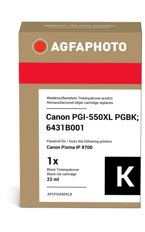 ORIGINAL Agfa Photo Cartuccia d'inchiostro nero APCPGI550XLB ~500 Seiten 22ml Agfa Photo PGI-550pgbk XL (6431B001)