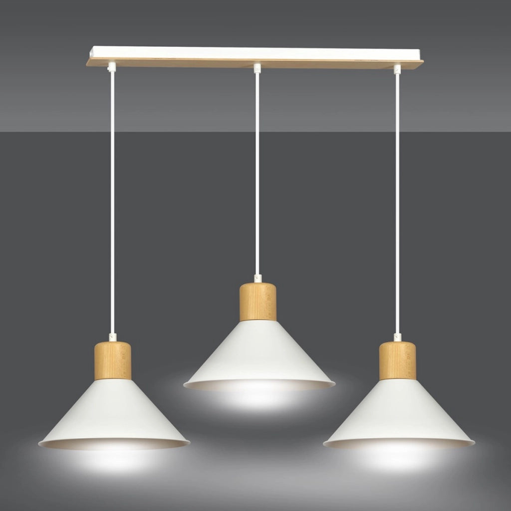 Lampada a sospensione ROWEN con inserti in legno e finitura bianca opaca
