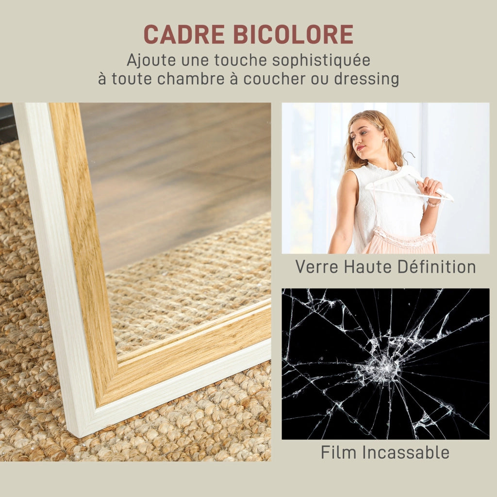 Specchio a Pieno Lunghezza con Cornice Effetto Legno ¨C zephmum ¨C Bianco 157x37 cm