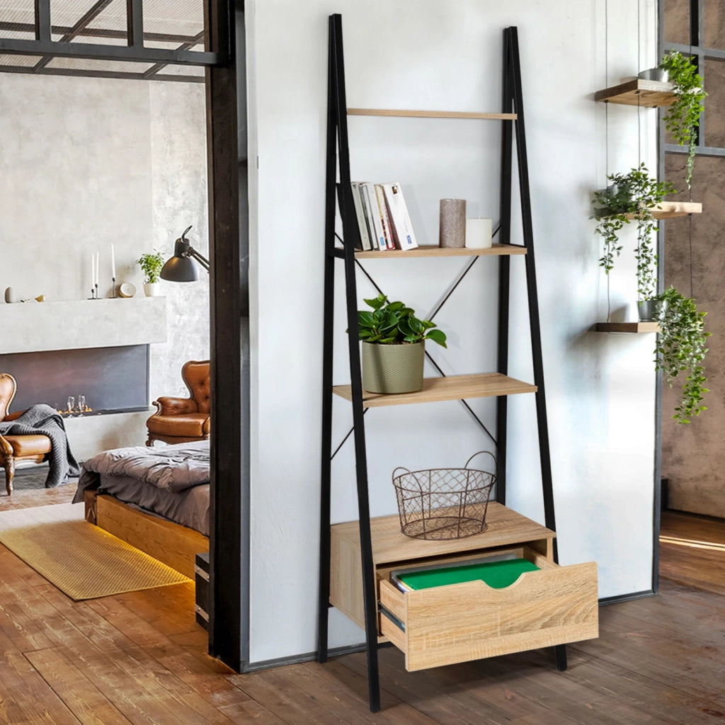 IDMarket - Scaffale a scala 4 livelli con cassetto DETROIT design industriale