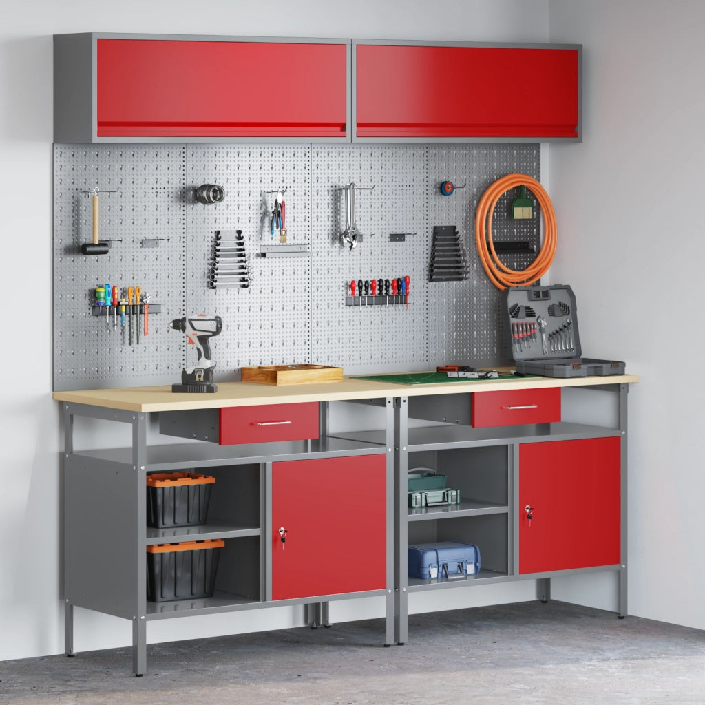 Set da Lavoro in Acciaio Rosso da 8 Pezzi