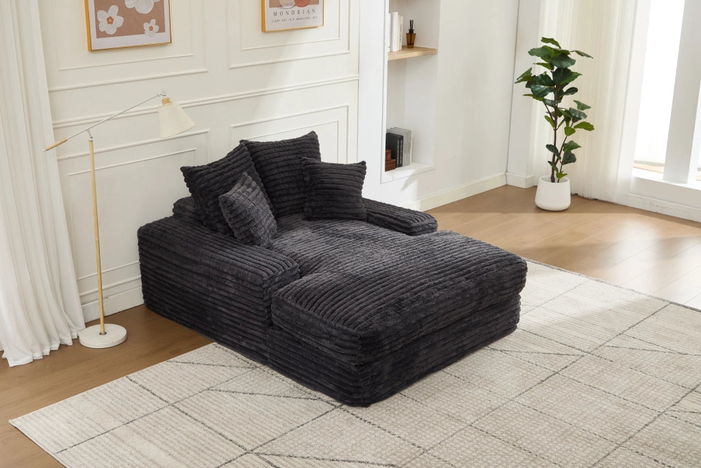 Méridienne in velluto a coste ergonomica senza montaggio con imbottitura in memory foam e 4 cuscini sfoderabili grigio