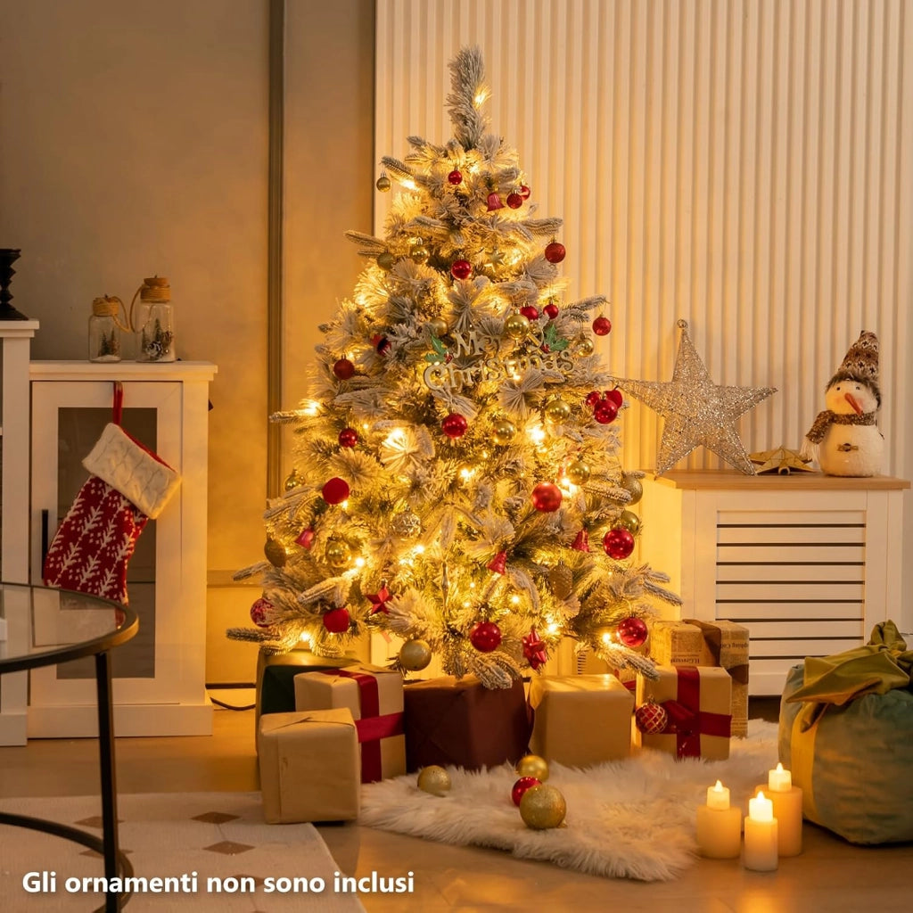Albero di Natale Innevato136/186/215 cm, Albero di Natale con 150/250/300 Luci LED Bianco Caldo, 384/752/1096 Punte di Ramo Miste e Aghi di Pino per Casa e Ufficio (136 cm)