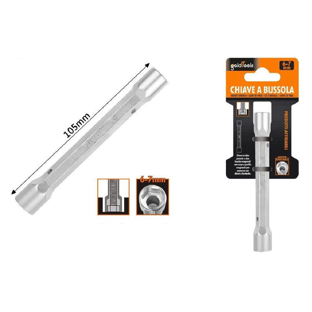 Trade Shop - Chiave A Bussola Tubo Esagonale Da 105 Mm Doppie Bocche Esagonali 6-7 Mm 97547 -