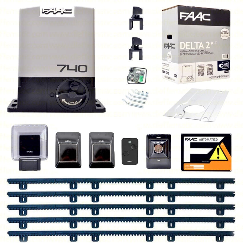 Kit automazione cancello scorrevole FAAC DELTA 2 KIT 740 500kg + 5mt cremagliera