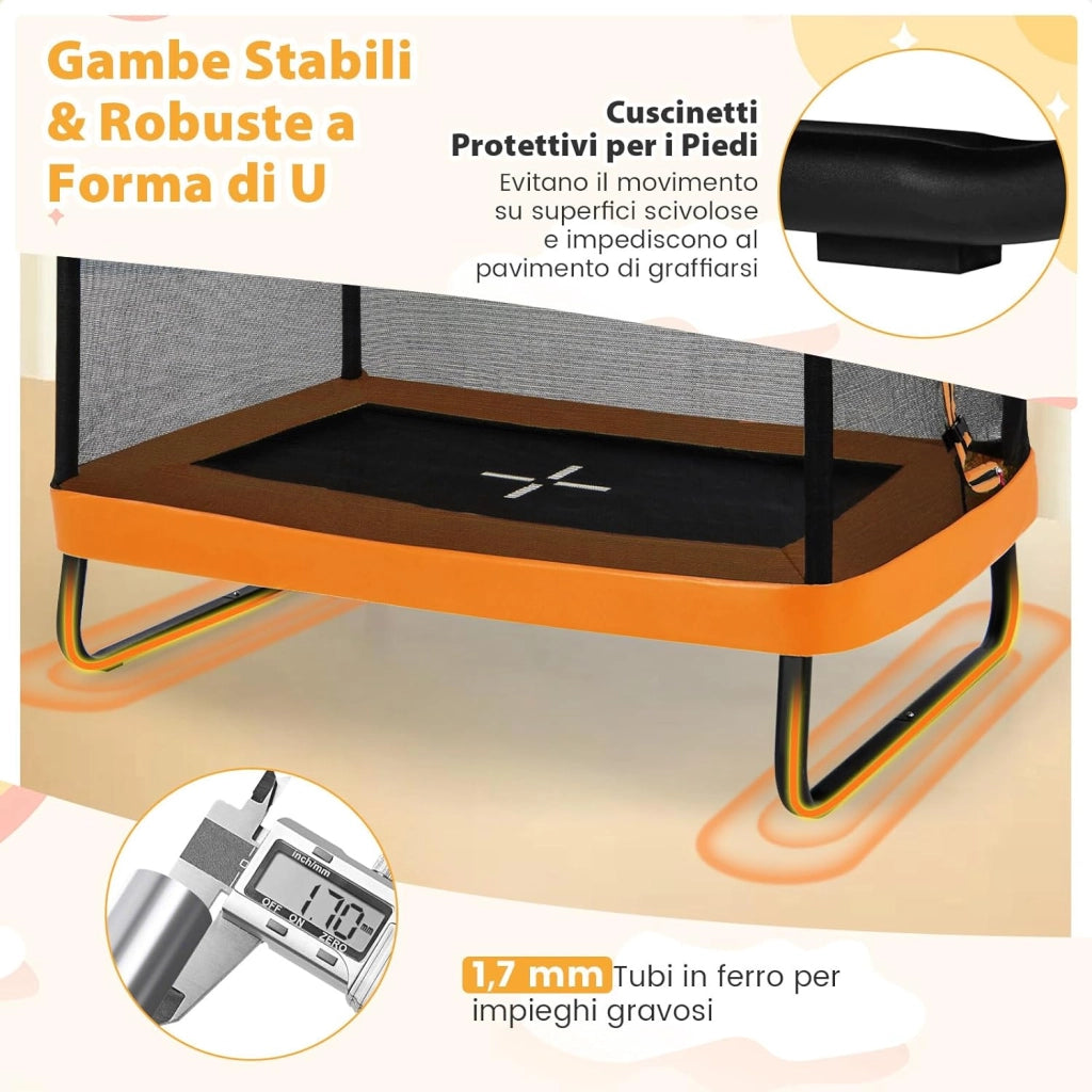 Trampolino per Bambini Rettangolare, Tappeto Elastico da Esterno ed Interno per Bambini da 190CM con Altalena e Rete di Sicurezza per Bambini più di 3 Anni, Portata 100kg