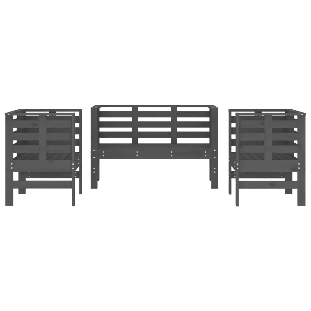 Set Salotto da Giardino 3 pz Grigio in Legno Massello di Pino 825144