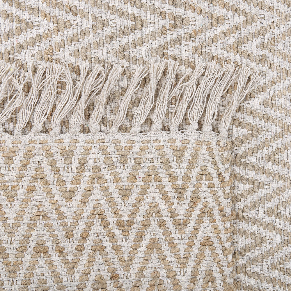 Tappeto in juta beige e cotone 140 x 200 cm intrecciato a mano con frange Boho soggiorno camera da letto