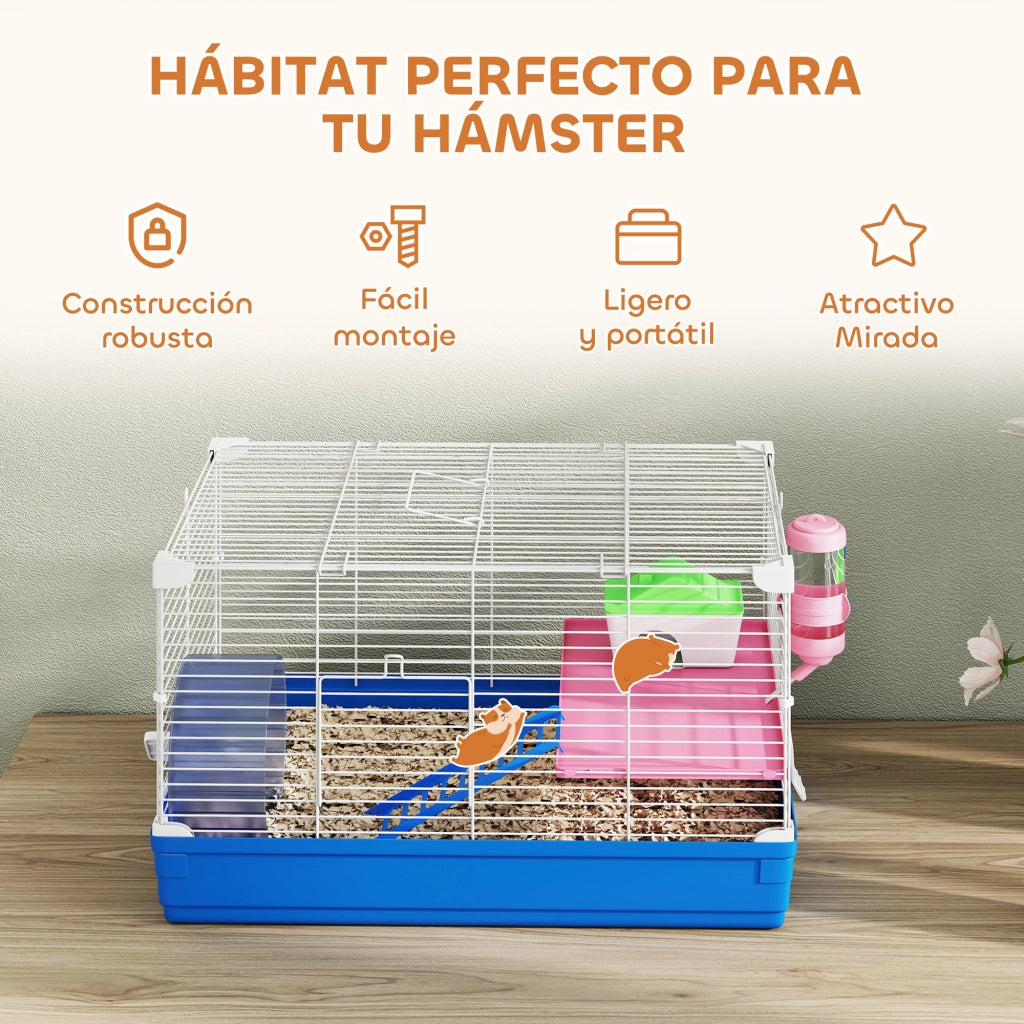 Casetta per Criceti con Ruota da Esercizio ¨C Zephmum ¨C 47x30x27 cm Blu