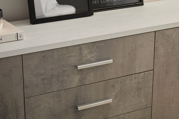 Mobile Basso 4 Ante 4 Cassetti 203x84x41 cm Ossido Bianco/Cemento