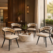 Sedie da sala da pranzo set di 2 in velluto imbottite con schienale trapuntato e gambe in metallo nero beige