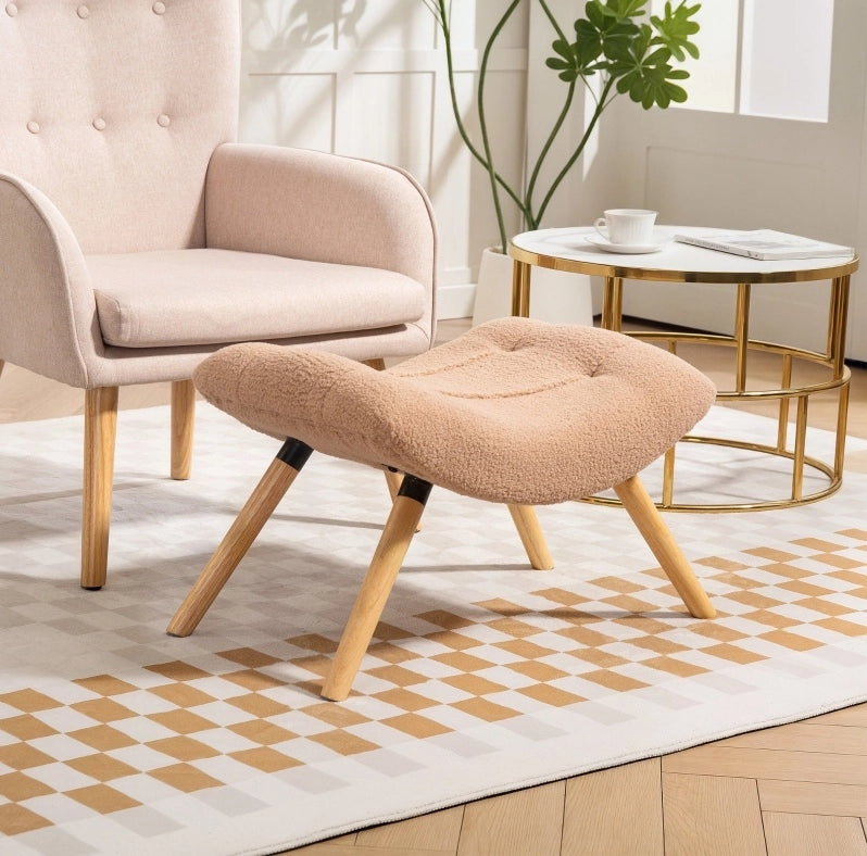 Pouf imbottito marrone con gambe in legno