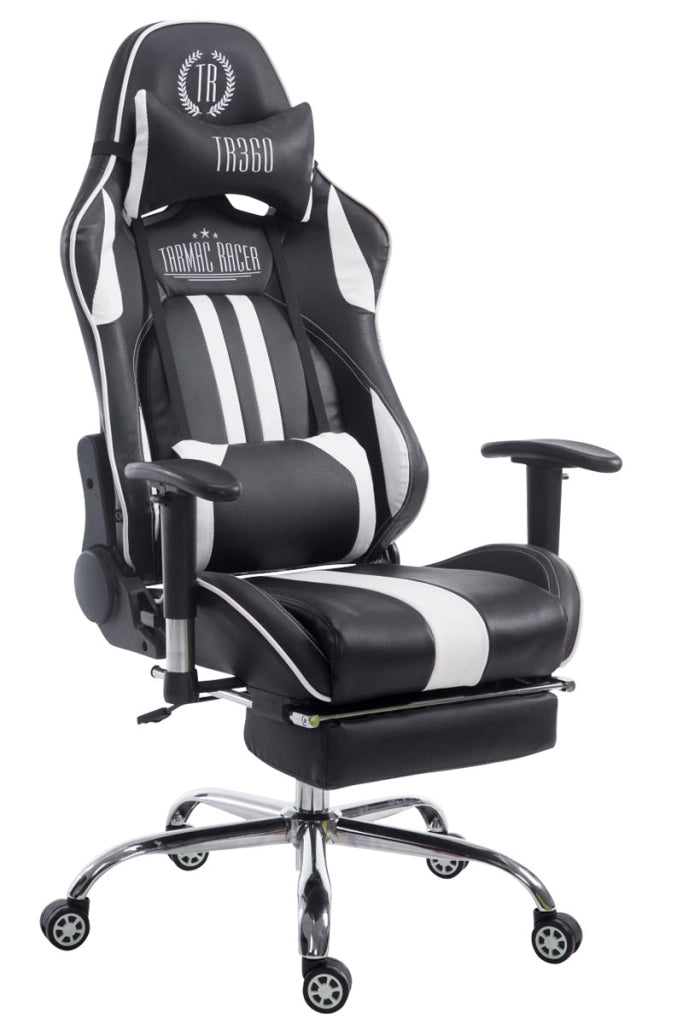 Sedia ufficio Racing Limit in similpelle bianco/nero,Con poggiapiedi