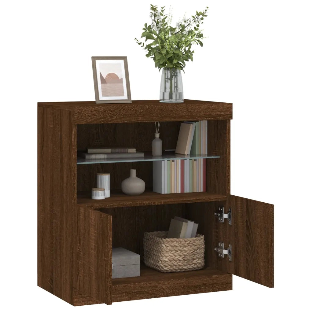 Credenza con Luci LED Rovere Marrone 60x37x67 cm 836657