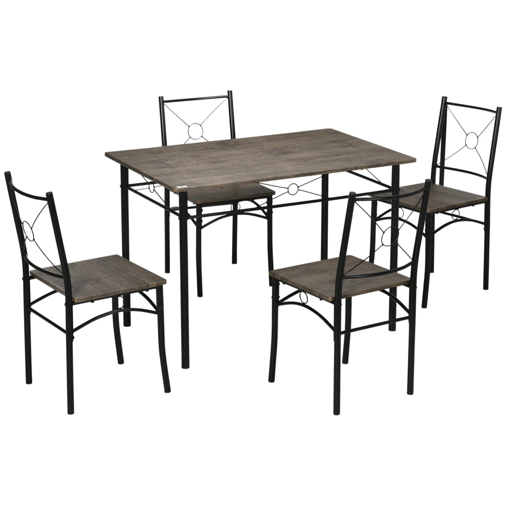 Tavolo da Pranzo con 4 Sedie in MDF e Metallo Marrone e Nero
