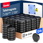 Magneti per lavagne e tabelle - Magneti forti per lavagne, tabelle, frigoriferi e uffici - Magneti rotondi e neri per frigoriferi con alta aderenza (124 pezzi - 18 x 5 mm)