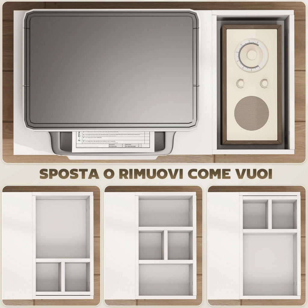 Tavolino da Salotto con Ruote, Vani Aperti, Ripiano e Scomparto, 70x36x60 cm, Bianco