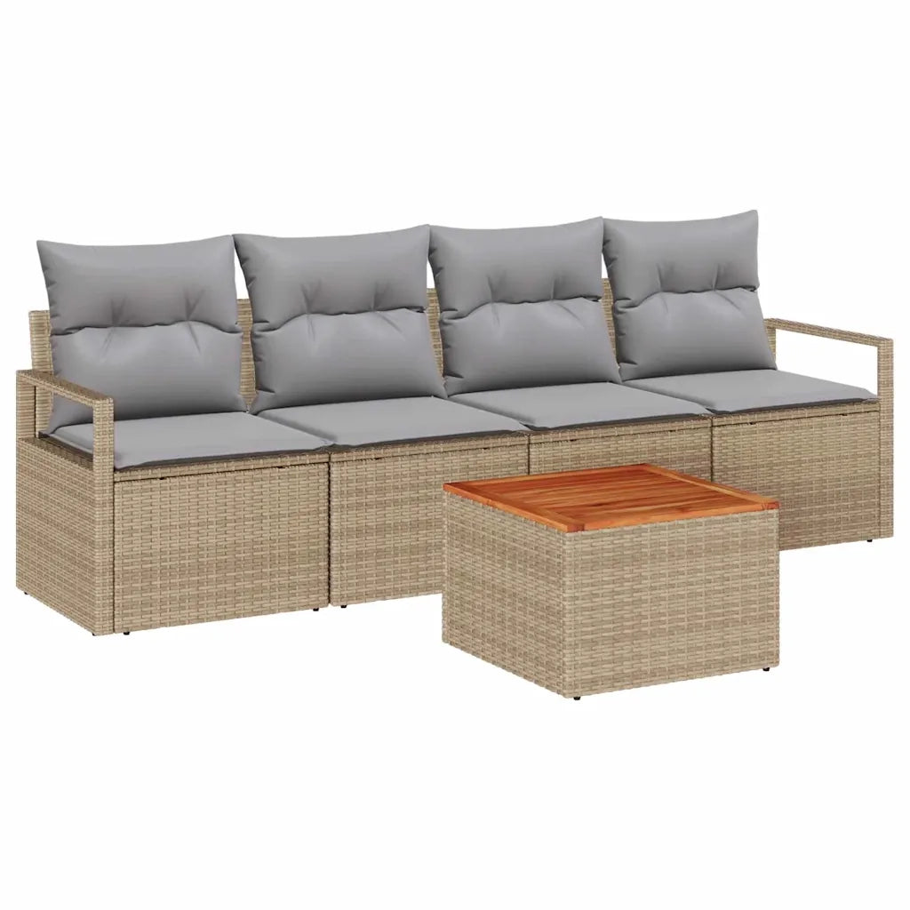 Set Divano da Giardino con cuscino 5 pcs Beige polyrattan 3347637