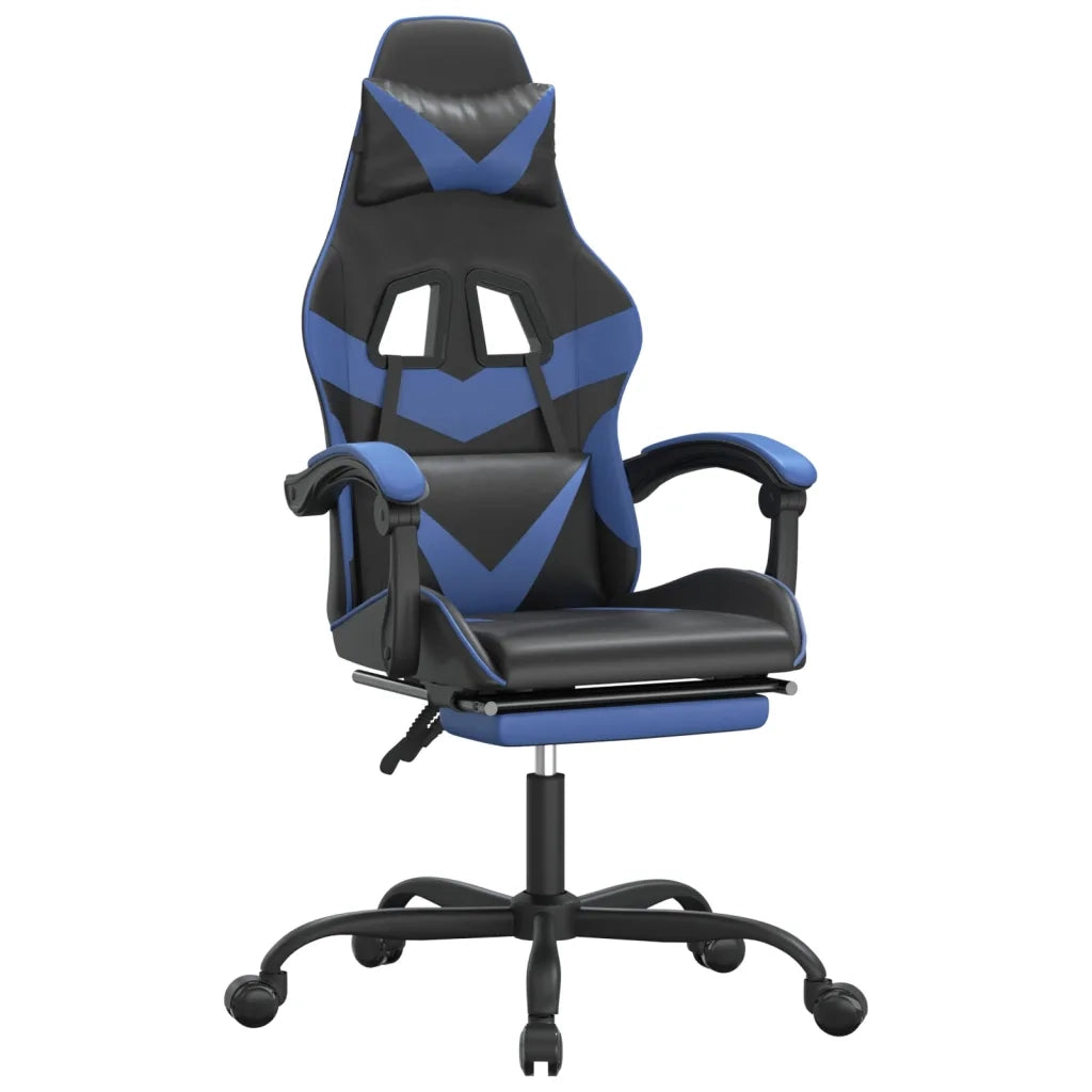 Sedia da Gaming Girevole con Poggiapiedi Nero e Blu Similpelle cod mxl 66227