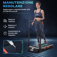 Tapis Roulant Elettrico Pieghevole Salvaspazio con Telecomando e Chiave di Sicurezza, 1-6 km/h, Potenza 0.5HP, 105x56x108.5cm