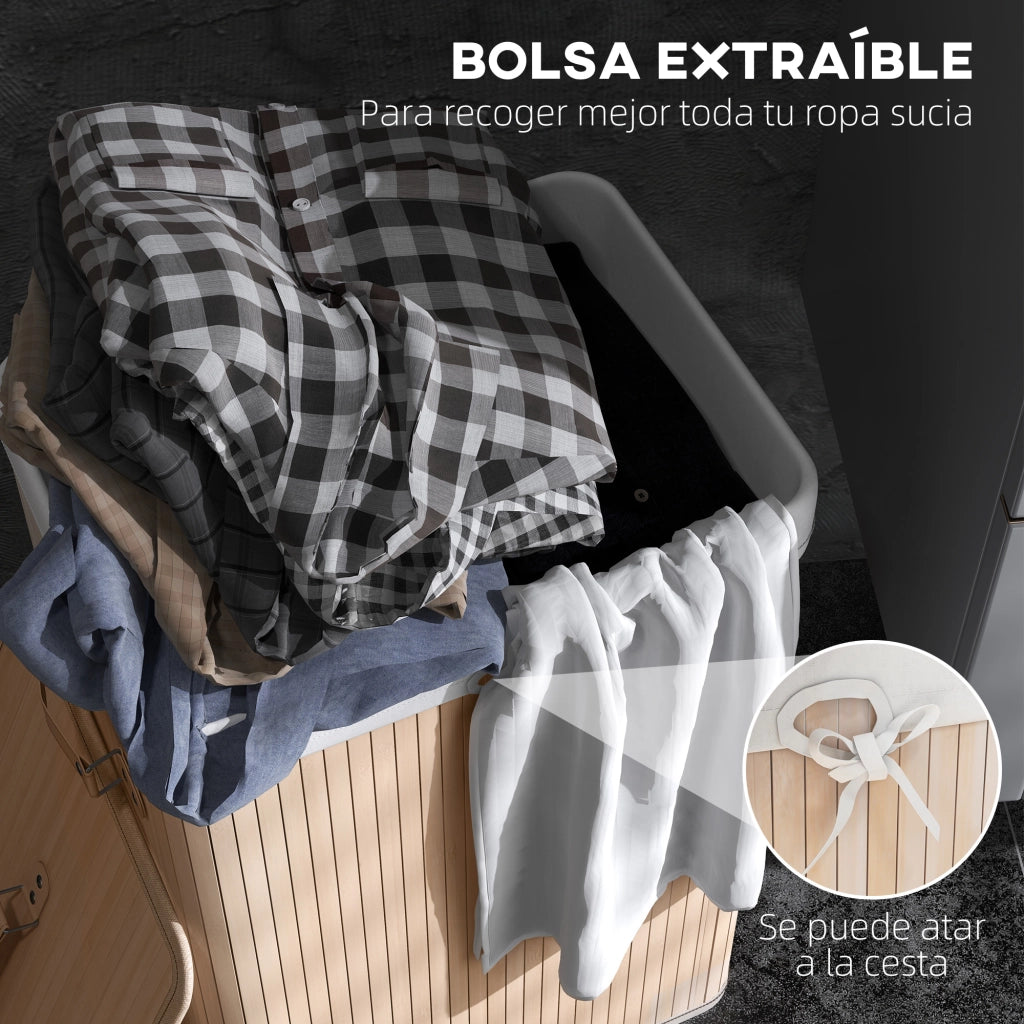 Cestino per il bucato rettangolare con maniglie e coperchio ¨C zephmum ¨C 40x30x60 cm colore naturale