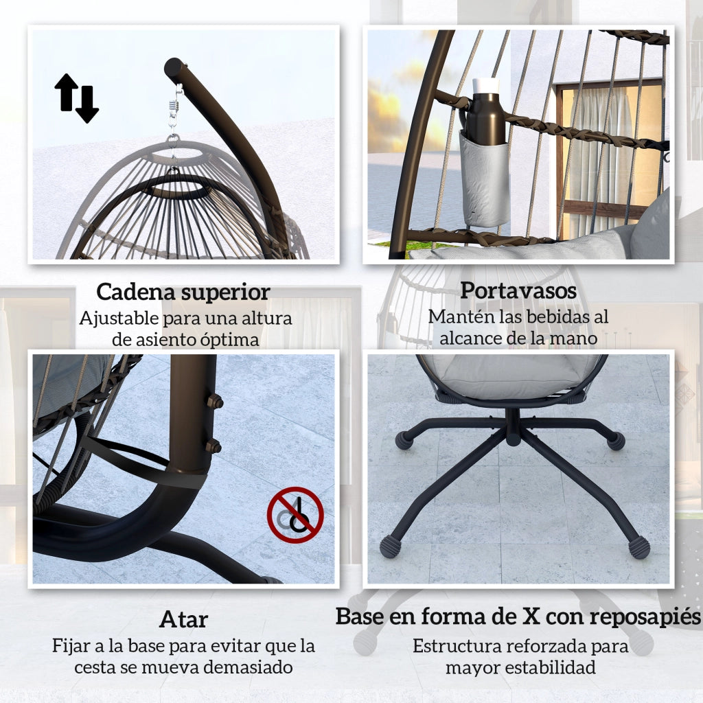 Sedia da giardino con cuscino e poggiatesta ¨C Zephmum ¨C Grigio
