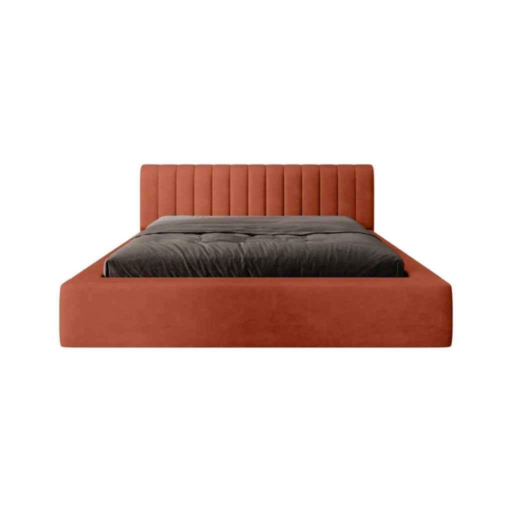 Letto contenitore CERVIN – Velluto morbido Mattone Toscano – 180x200 cm – Rete sollevabile – Design elegante