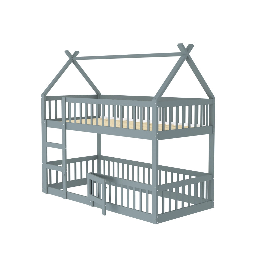 Letto a castello per bambini 90x200 cm con scala, grigio