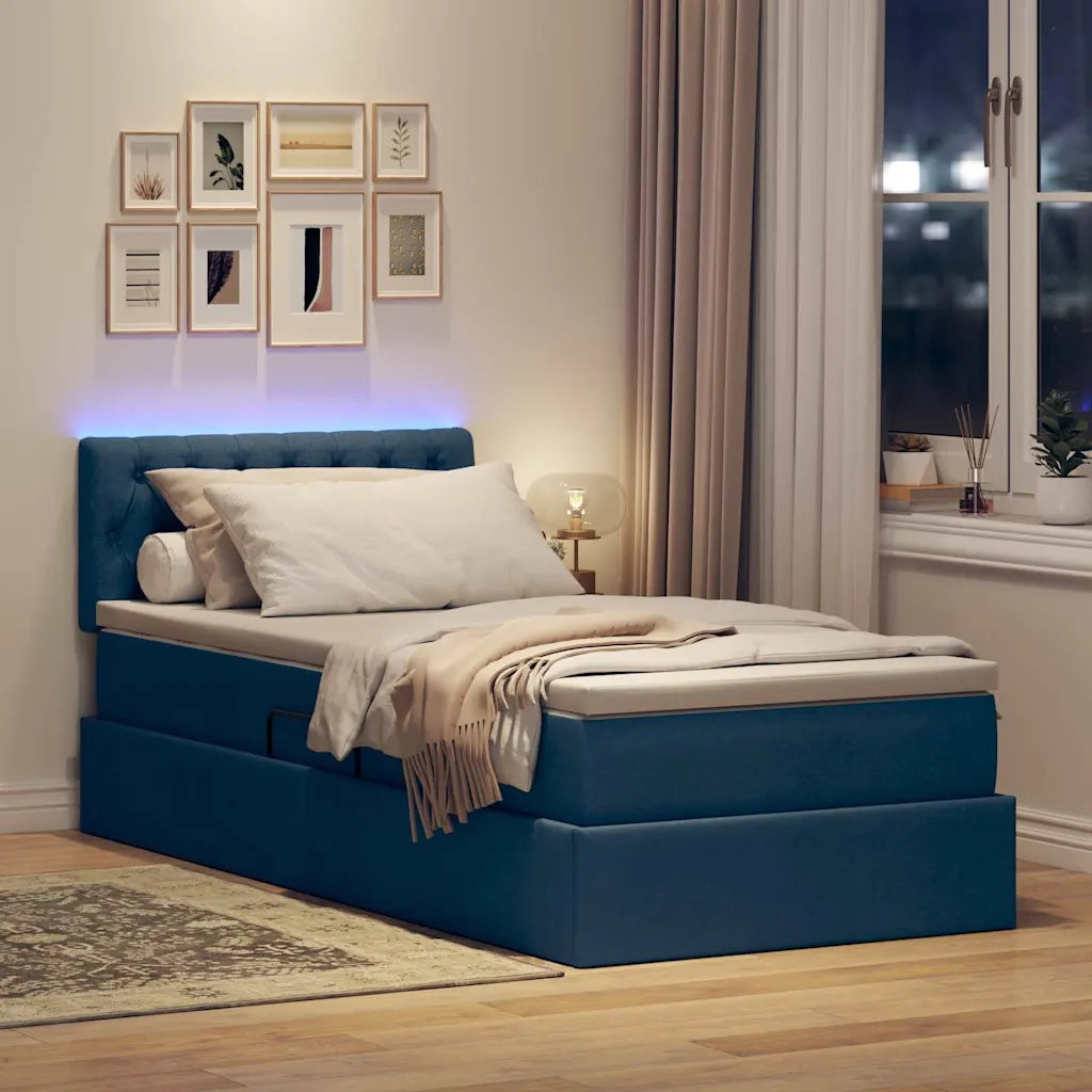 Letto con contenitore LED e materasso Blu 90 x 200 cm Tessuto
