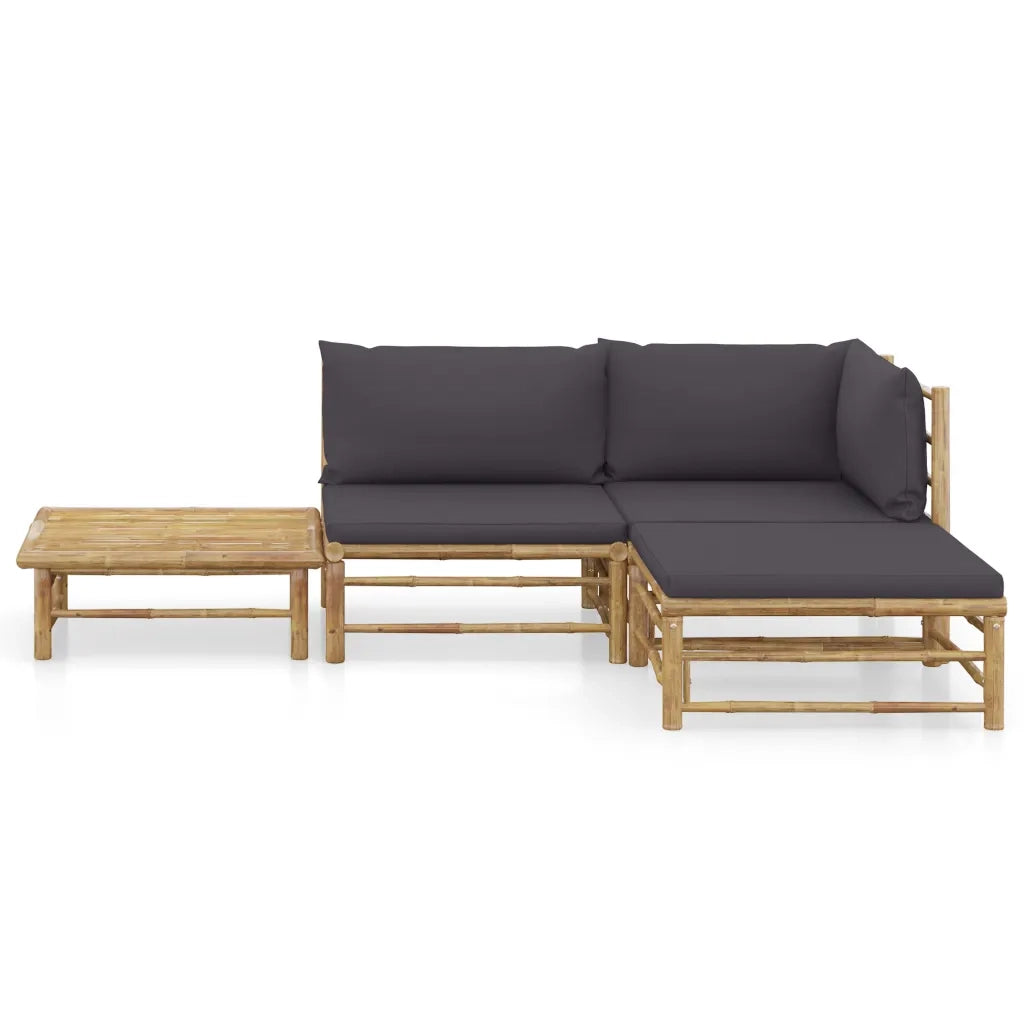 Set Salotto da Giardino 4pz | Set di Mobili da Esterno con Cuscini Grigio Scuro Bamb¨´