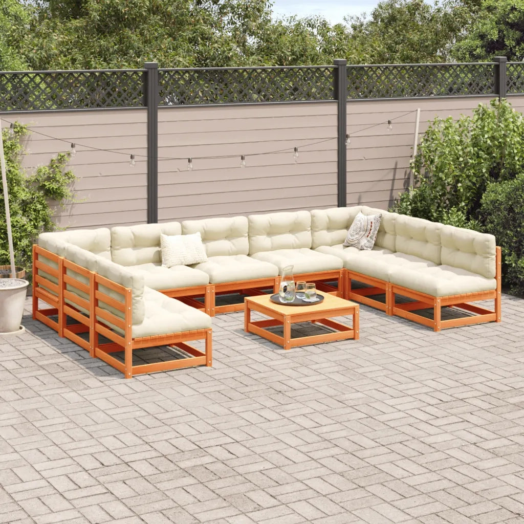 Set Divani Giardino 10pz con Cuscini Marrone Cera Massello Pino 3299597