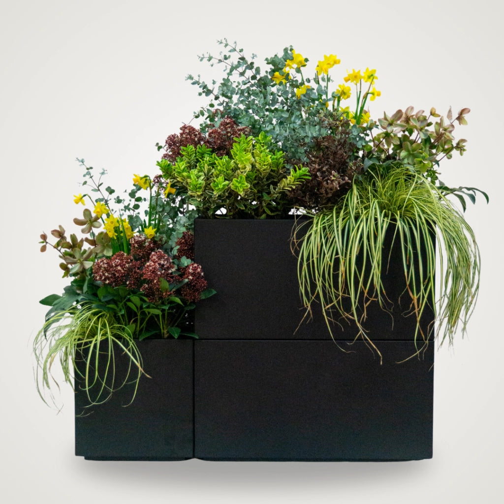 Vaso Modulare in Acciaio da Esterno, Nero Antracite, Verniciato a Polvere, Sovrapponibile ad Incastro per Giardino e Terrazzo 30x30x30 cm
