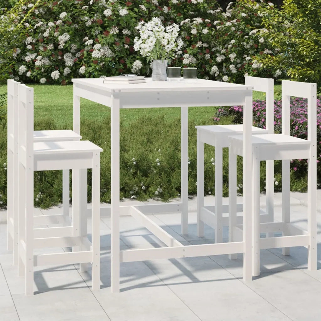 Set Bar da Giardino 5 pz | Set Salotto da Giardino Bianco in Legno Massello di Pino